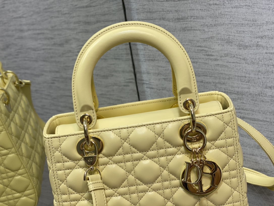 Medium Lady Dior Bag Light Yellow Cannage Lambskin